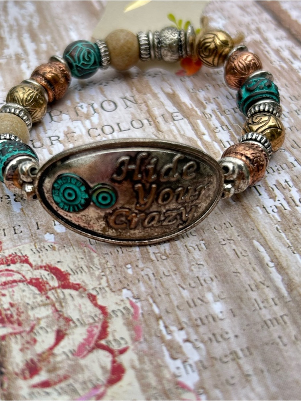 Hide Your Crazy Beaded Stretch Bracelet - Turquoise & Copper - Picture 6 of 6